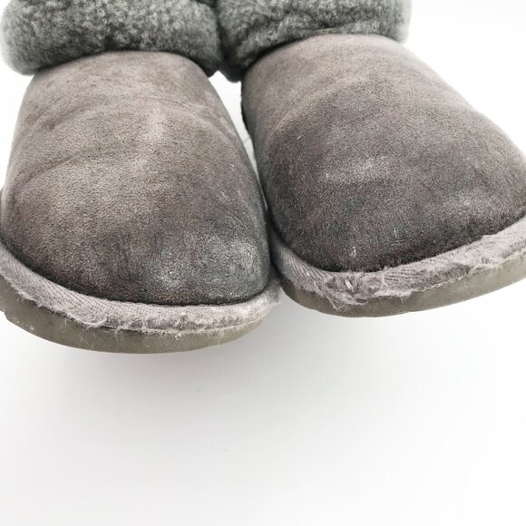 UGG Fluff Mini Quilted Gray Suede Fur Lined Ankle Boots Womens 6 Youth 5 - Picture 7 of 12